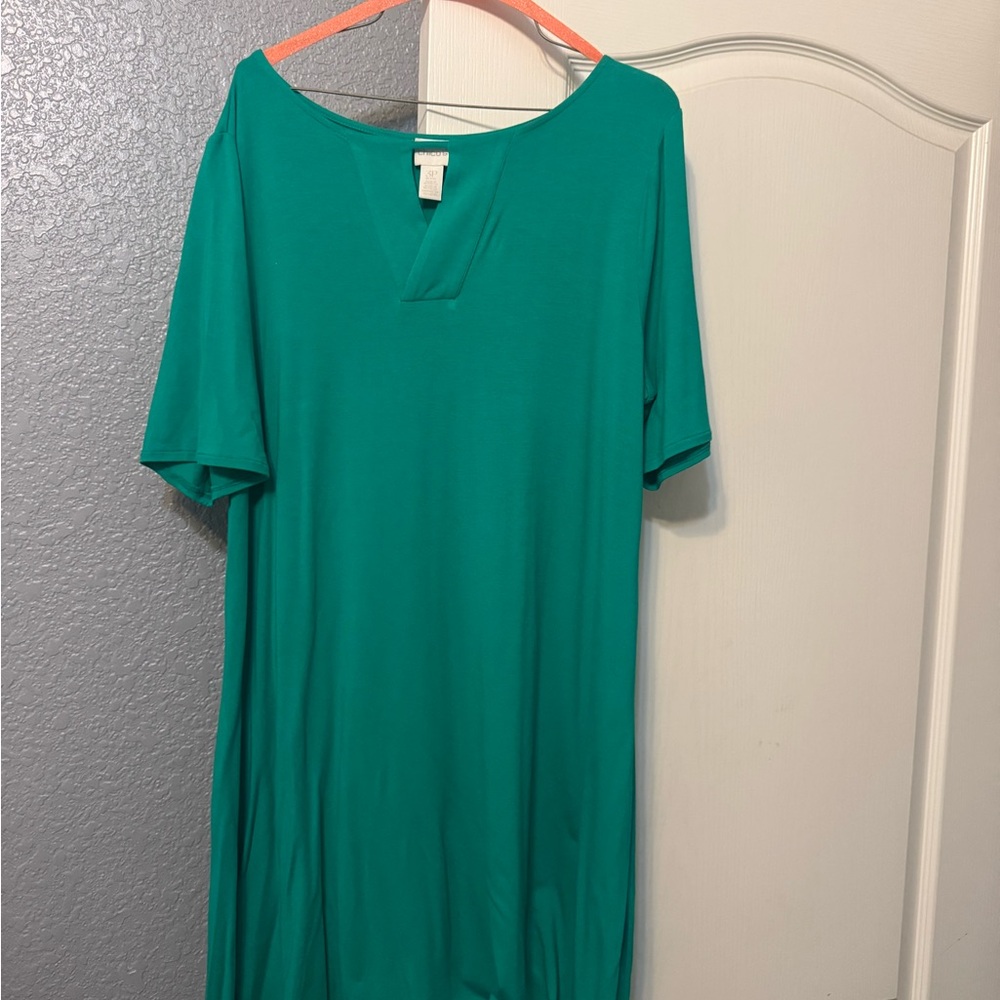 Chico's Green Bateau Neck Midi Dress Short Sleeve